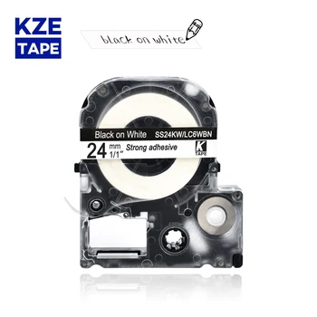 Epson etiketės juostos 24mm juodu ant balto SS24KW LC6WBN mašinėlių juostelėms už KingJim label maker LW-300 LW400Epson etikečių spausdintuvas