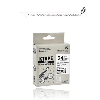 Epson etiketės juostos 24mm juodu ant balto SS24KW LC6WBN mašinėlių juostelėms už KingJim label maker LW-300 LW400Epson etikečių spausdintuvas