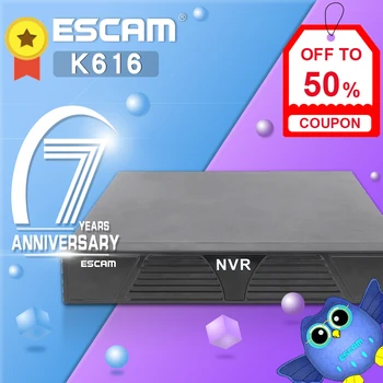 ESCAM K616 NVR HD 1080P 16CH Tinklo Vaizdo įrašymo H. 264 HDMI suderinamus/VGA Vaizdo Išvesties Palaikymas Onvif P2P Debesų paslauga