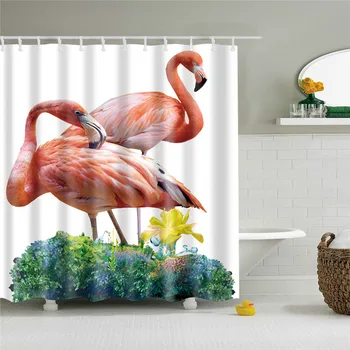 Flamingo Dušo Užuolaidos Tropinių Augalų Lapų, Žiedų Juokingi Gyvūnai, Paukščių Modelio Spausdinimo Europos Stiliaus Vonios Kambarys Kabo Dekoro Rinkinys