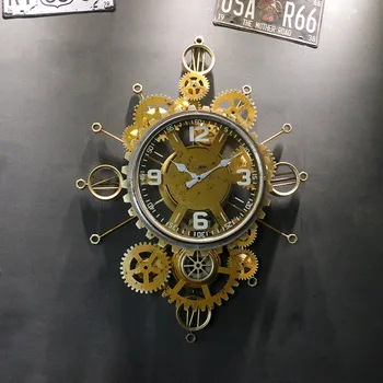 Geležies Kambarį Sieninis Laikrodis Derliaus Kūrybos Silent Sienos Kabo Laikrodis Mechaninė Pavarų Reloj De Sumalti Pramonės Dekoro EF50WC