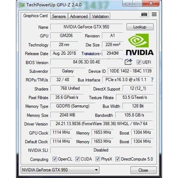 GIGABAITAS Originalus GPU GTX 950 2GB Vaizdo plokštė 128 bitų GDDR5 Grafinės Kortos nVIDIA Geforce GTX950 Kompiuterį, 2GB Videocard Žemėlapyje