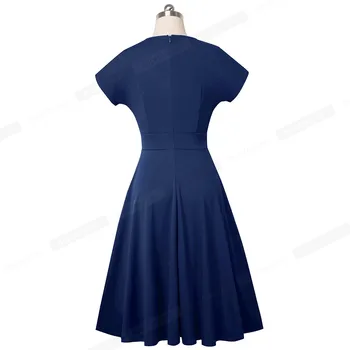 Gražus-Amžinai Elegantiška Vintage vientisos Spalvos Apvali kaklo-Line vestidos Pinup Verslo Šalies Moterų Blyksnius Swing Suknelė A157