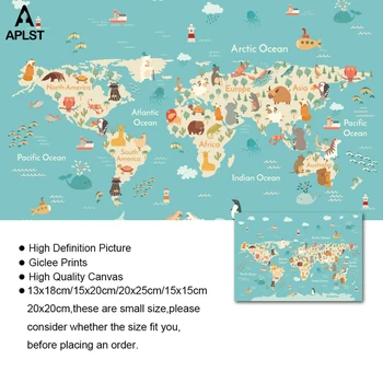 Gyvūnų Rūšių Pasiskirstymas Pasaulio Žemėlapis Vaikams Vaikų Darželio Plakatas Vaikai Geografijos Mokslo Spaudinių Tapybos Kūdikio Miegamojo Sienos Nuotrauką