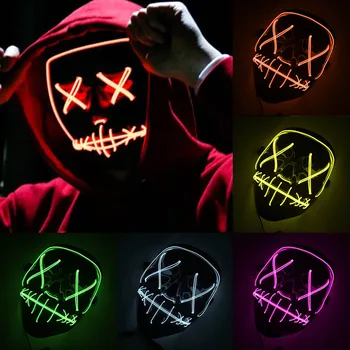 Helovinas Led Kaukė Šalies Maskuotis LED Neon Maske Šviesa Spindinčią Cosplay Siaubo Helovinas Led Kaukė EL Viela Šviesiai Iki Tamsiai
