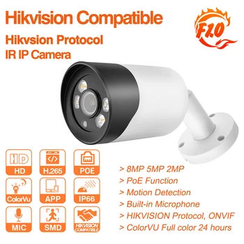 Hikvision Suderinama 8MP IP Kamera Diena/Naktis Full Kulka PoE ColorVu Statyti MIC 5MP Saugumo VAIZDO 1080P Spalvinga Kameros