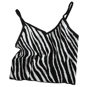 ITOOLIN Spageti Dirželis Camis Moterų Mados Zebras Dryžuotas V Kaklo Bakas Pasėlių Viršų Seksuali Moteris Camisole Streetwewar Paauglių Mergaičių