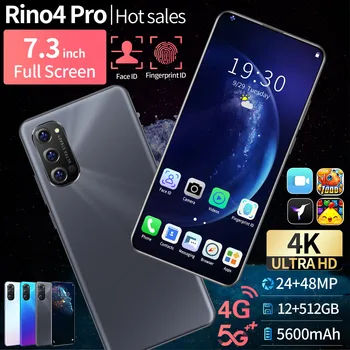 Išmanusis telefonas Pasaulinė Versija Rino4 Pro 7.3 Colių Vandens Lašai, mobilusis telefonas, Ekranas Snapdragon 855 Android 10.0 Mobiliuosius Telefonus, 5600 mAh NFC