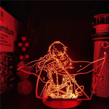 Išpuolis Titans 3D Lempos Levi Akermano Veiksmų Skaičius, LED Optinis IllusionLight Anime Naktį Šviesos Vaikai Miegamojo Puošimas Stalo Lempa