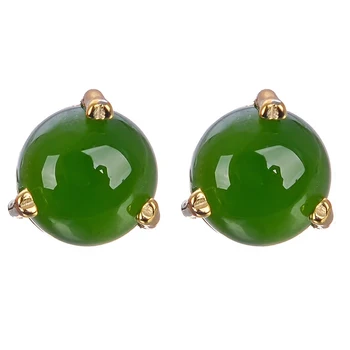 Jade auskarai 925 sidabro, paauksuoti mažas moterų auskarai sterlingų smaragdas, jaspis Akmuo juvelyrikos Green jade derliaus earings