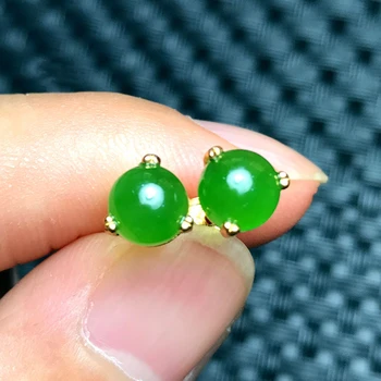 Jade auskarai 925 sidabro, paauksuoti mažas moterų auskarai sterlingų smaragdas, jaspis Akmuo juvelyrikos Green jade derliaus earings