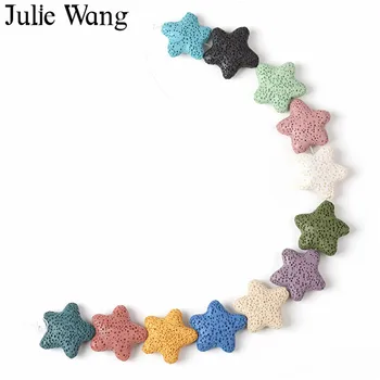 Julie Wang 20PCS Penkerių-Pažymėjo Žvaigždutė Pentagram Natūralūs Lavos Uolos Akmens Karoliukai Už eterinis Aliejus Difuzoriaus Papuošalai Priėmimo Priedų