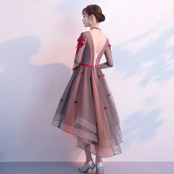 Juoda Raudona Gėlių Nėrinių Aplikacijos Baigimo Suknelės 2020 Trumpas Priekiniai Ilgai Atgal Pusė Rankovės Giliai V Kaklo Homecoming Suknelė Sandėlyje