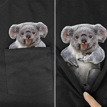 Juokingi Marškinėliai Mados Prekės ženklo vasaros kišenėje Koala atspausdintas t-shirt vyrams, moterims, marškinėliai Hip-hop viršūnes juokinga medvilnės tees