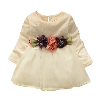 Karšto Pardavimo Kūdikių Mergaitės, Pavasario, Rudens Gėlių Nėrinių Mielas O-Kaklo Suknelės Bamblys Kūdikių Lankas Princesė Vestido