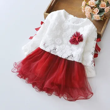 Korėjos Rudens Stiliaus Kūdikių Suknelė Stilingas Kūdikių Mergaičių Grupė Nėrinių ilgomis Rankovėmis O-kaklo Princess Tutu Suknelė Drabužius verjaardag meisje