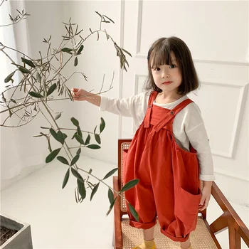 Korėjos stiliaus Pavasario Kūdikių Mergaičių Laisvas darbo drabužiai 2021 Mada Vaikams Mergaitėms Atsitiktinis Visas rungtynes, kombinezonai su Antkrūtiniais Krovinių Kelnės