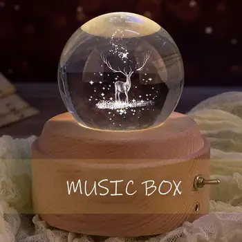 Kūrybos Mėnulis Crystal Ball Music Box Mediniai Šviesos Music Box Pasukimo Novatoriškų Švenčių Namų Dekoro Gimtadienio, Kalėdų Dovanos