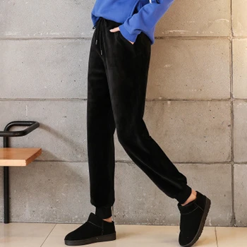 Lady Plus Size XL Pavasarį, Rudenį Haremo Kelnės Storos Vilnos Aksomo Šiltas Antblauzdžiai laisvo Stiliaus Atsitiktinis Mados Kietosios Žiemos Ziajać HK183
