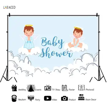 Laeacco Animacinių Filmų Angel Baby Foto Fonas Mėlynas Dangus, Debesys, Baby Shower Gimtadienio Dekoro Fotografijos Fono Foto Studija