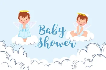 Laeacco Animacinių Filmų Angel Baby Foto Fonas Mėlynas Dangus, Debesys, Baby Shower Gimtadienio Dekoro Fotografijos Fono Foto Studija