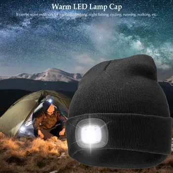 LED Lempos Cokolis Šiltos Žiemos Megzta kepurė su LED Žibintuvėlis USB Įkrovimo Žibintai Bžūp Lauko sporto Dviračiais, Kempingas