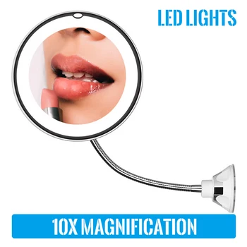 LED Makiažo Veidrodėliai 10X Lankstus Veidrodis su LED Šviesos Makiažo Veidrodėliai Nešiojamų 10X Didinamąjį Kosmetikos Make up Veidrodis Dropshipping