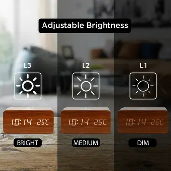 LED Medinis Laikrodis-Žadintuvas Su Wireless Charging Pad Suderinamas Su 