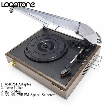 LoopTone 3-Pavarų Klasikinis Fonografo Patefono Diržas-pasukamosios Vinilo LP Grotuvas W/ 2 Built-in Stereo Garsiakalbiai