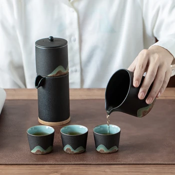 LUWU kalnų dizaino, keramikos arbatinukas su 3 puodeliai pusiau automatinė arbatos rinkinys nešiojamų kelionių arbatos rinkiniai drinkware