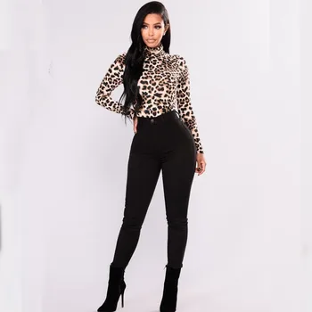 Mada Moterims ilgomis Rankovėmis Leopard Palaidinė Golfo Marškinėliai, Ponios Šalių Viršūnių Streetwear Elegante Plius Dydis Viršūnes OLIS Blusas 12783