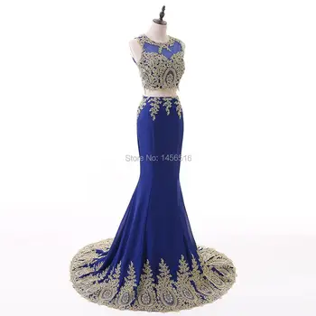 Madingi 2 vnt Prom Dresses Aukso Appliques Ilgai Undinė Prom Chalatai 2020 Elegantiškas Oficialų Suknelė 013015W