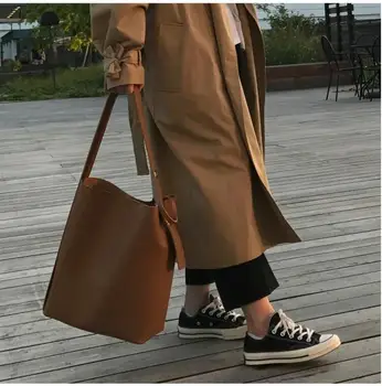 Mados kibirą, maišą paprastas didelės pu odos vienos pečių moterų rankinės moterų composite maišelį atsitiktinis ruda/juoda q-djuy1