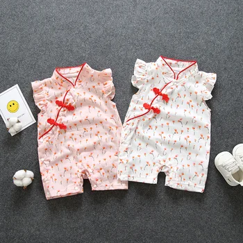 Mados Pavasario Jumpsuit Cheongsam kūdikių apranga, suknelė Sweet baby girl Animacinių filmų Medvilnės Audinio vaikas naujagimiui kostiumas bamblys romper