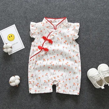 Mados Pavasario Jumpsuit Cheongsam kūdikių apranga, suknelė Sweet baby girl Animacinių filmų Medvilnės Audinio vaikas naujagimiui kostiumas bamblys romper