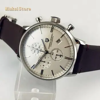 Mados prabangos prekės Pagani dizaino 43mm white dial data odos chronograph japonų kvarco vyrų top žiūrėti