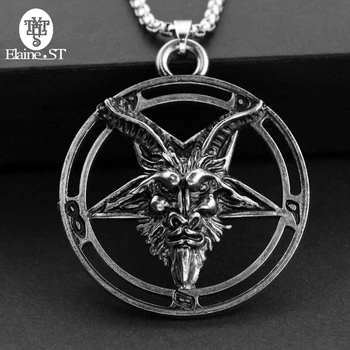 Maxi 60CM Antras Pentagram Ožkos Visos Dievo Kaukolės Galvą Pakabukas Karoliai Satanism Slaptasis Metalo derliaus star pareiškimą Dovana