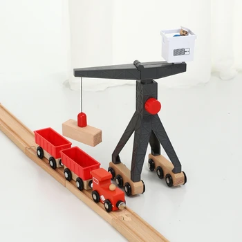Mediniai Kranai, Žaislai, Mediniai Traukinio Vėžės Geležinkelio Priedai Perkelti Kranai Modelio Švietimo Lizdas 