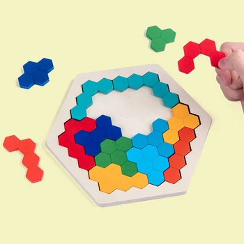 Medinė Dėlionė IQ Žaidimas Protingas Tangram Smegenų Kibinimas Darbalaukio Švietimo Geometrijos Vaikų Šešiakampis Vaikas Suaugusiųjų Žaislas Dovanos