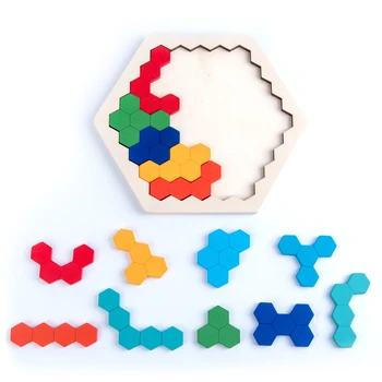 Medinė Dėlionė IQ Žaidimas Protingas Tangram Smegenų Kibinimas Darbalaukio Švietimo Geometrijos Vaikų Šešiakampis Vaikas Suaugusiųjų Žaislas Dovanos