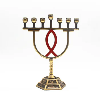 Menorah Septynių Filialas Metalo Turėtojas 12 Genčių Jeruzalės Judaica