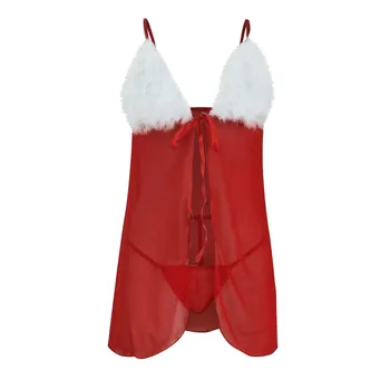 Moterys Seksualios Kalėdų V apykaklės Net Apatiniai, Pižama Sleepwear Thong apatinis Trikotažas Naujų Seksualių Moterų Nėriniai Bodysuit Seksualus Teddy cosplay