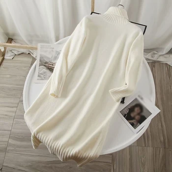 Moterų Megzti Golfo Šiltas Megztinis Suknelė, Kietas ilgomis Rankovėmis Prarasti Atsitiktinis Moterų Ilgos Suknelės 2020 M. Rudens Žiemos Vestidos