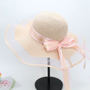 Moterų skrybėlės vasaros pavasario lauko beach sun apsaugos didelis kraštų šiaudines skrybėles net verpalai, juostelės bowknot elegantiškas, kietas prabanga saulės skrybėlės