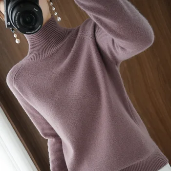 Moterų žiemos kašmyro megztiniai (džemperiai moterų ilgomis rankovėmis storio laisvas megztinis Golfo Kašmyro megztinis