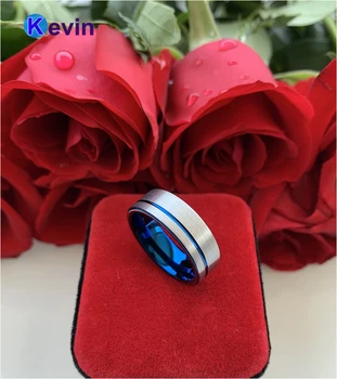 Mėlynos Spalvos Vestuvinis Žiedas Vyrams, Moterims, Volframo Vestuvinį Žiedą Su Ofsetas 