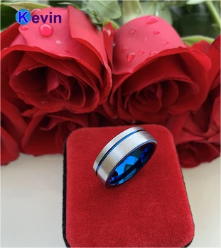 Mėlynos Spalvos Vestuvinis Žiedas Vyrams, Moterims, Volframo Vestuvinį Žiedą Su Ofsetas 