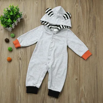 Naujagimis Vaikas juokinga kūdikių drabužiai Juostele Fox Berniukų, Mergaičių Pavasarį, Rudenį, naujas gimęs kūdikis drabužius Hoodie Jumpsuit Komplektus kūdikių kostiumai