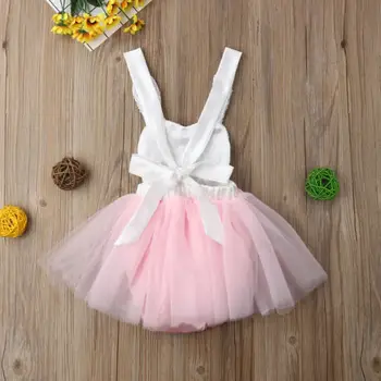 Naujagimiui Baby Girl Vasaros Rankovių Triušis Nėrinių Princesė Romper Suknelė Tutu Šalis Oficialią Vestuvių Suknelės