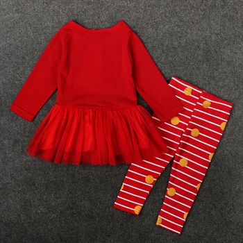 Naujas 2017 Kūdikių, Mergaičių Drabužiai Kalėdų Santa Boutique Komplektus Ilgas Rankovėmis Medvilnės Suknelė su Juostele Kelnės Vaikams DS40